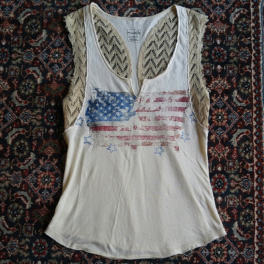 Free People America Crochet Detail Tank - Picture 2 of 8